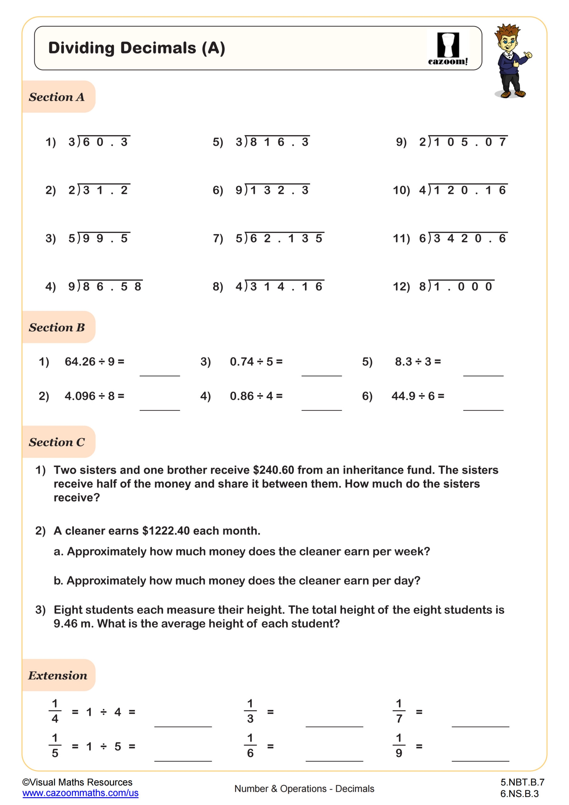 Dividing Decimals A Worksheet 5th Grade PDF Worksheets Worksheets 
