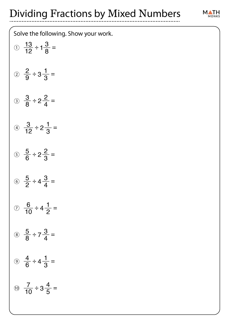 Dividing Fractions Worksheets With Answer Key