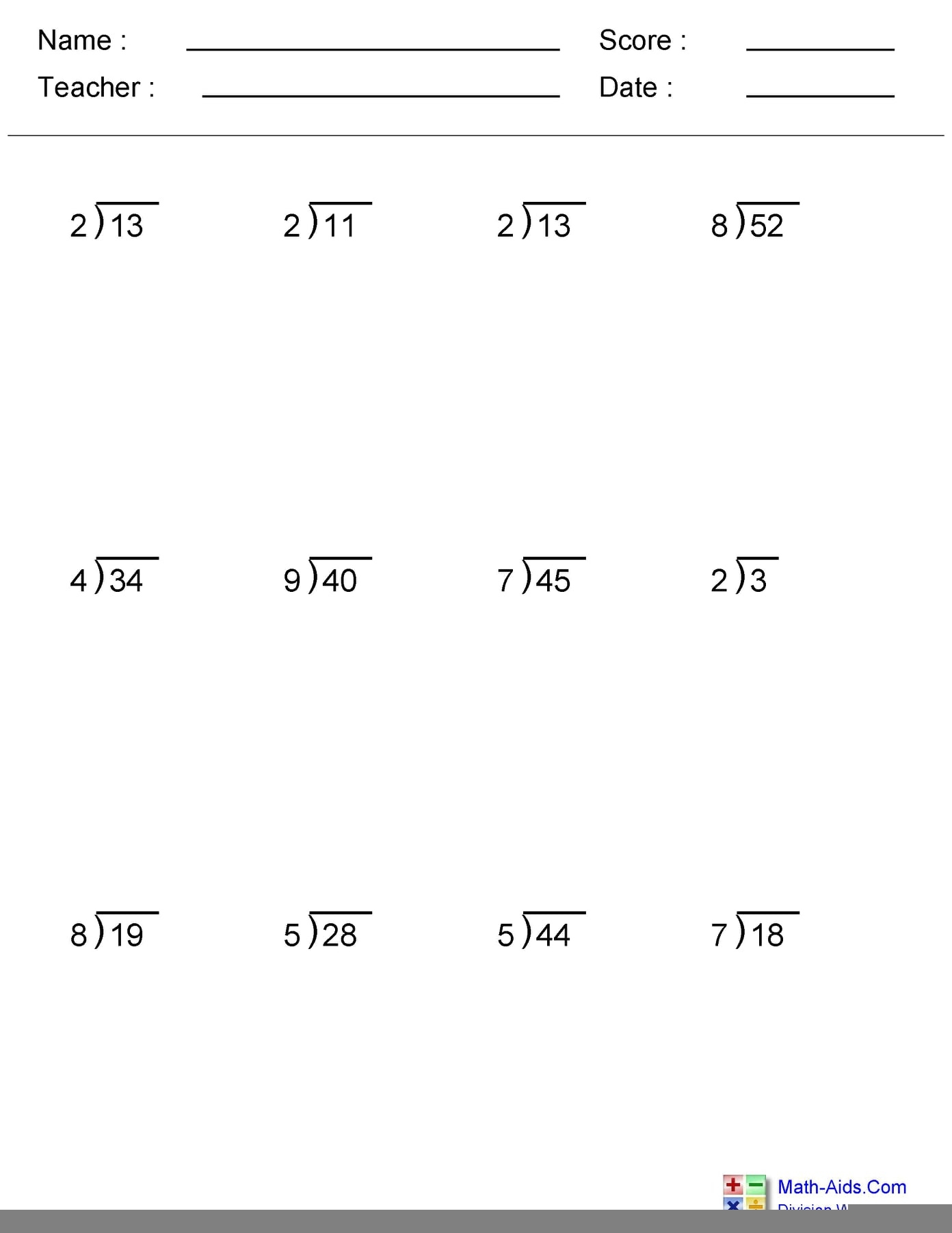 Division Worksheets With Remainders Printable Long Division Worksheets