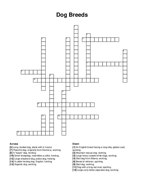 Dog Breeds Crossword Puzzle