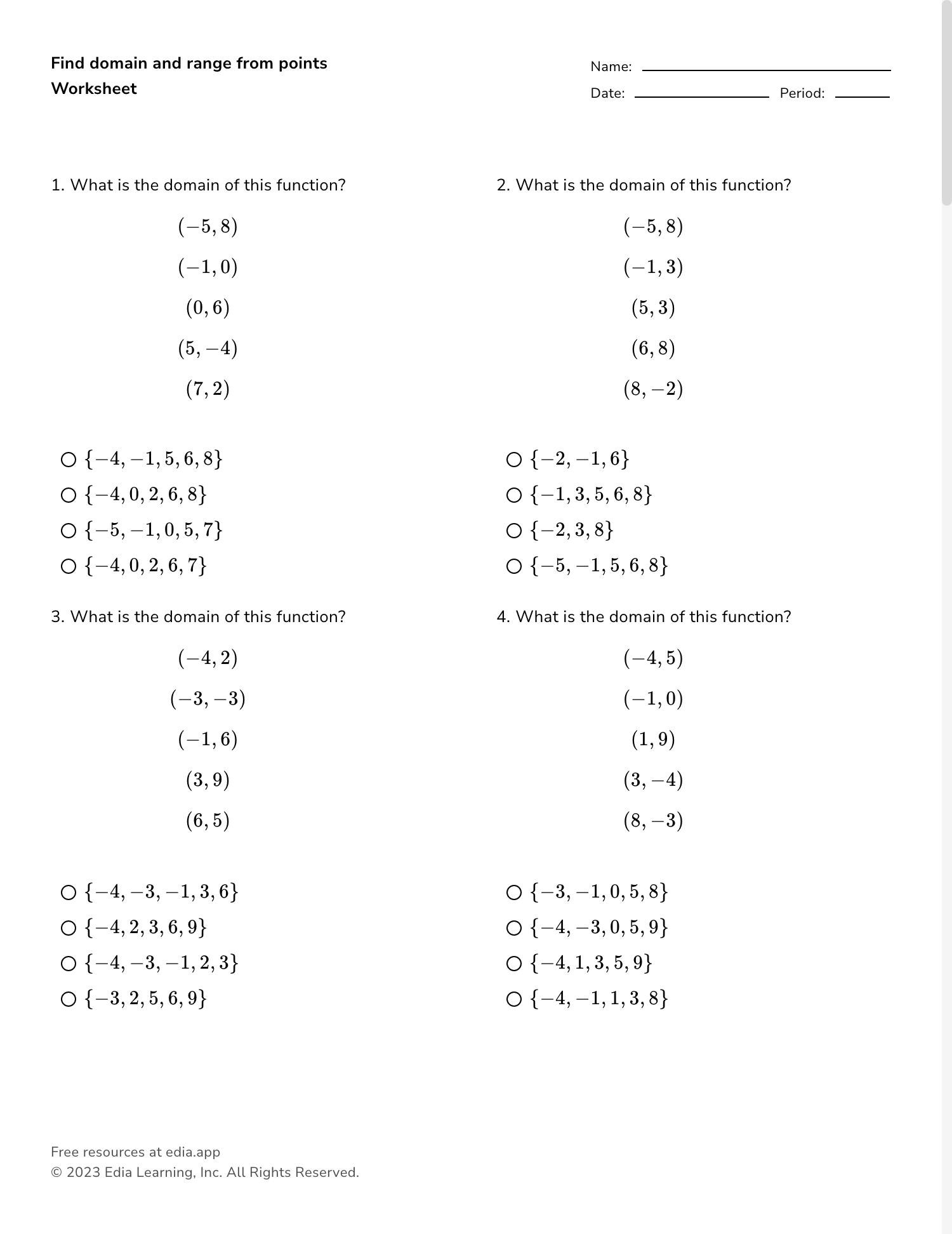 Domain And Range Of Graphs Practice Worksheet ANSWERS PDF 