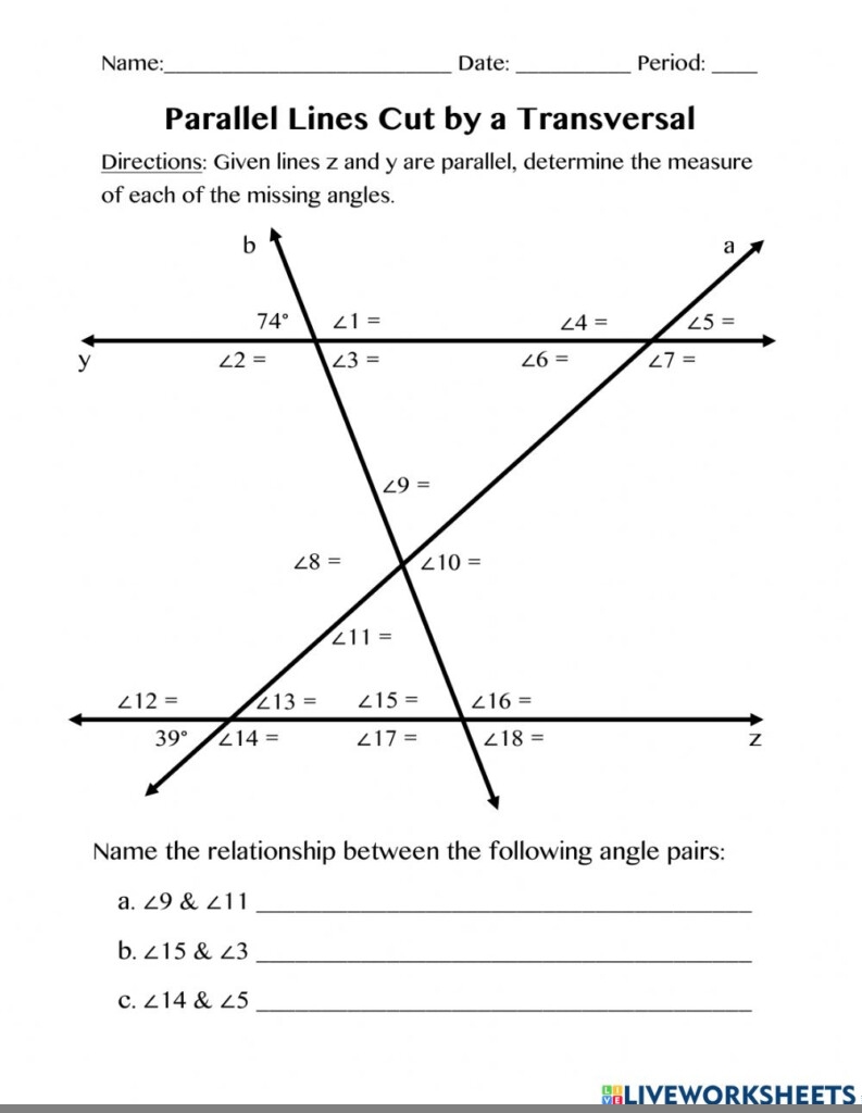 Ejercicio De Parallel Lines Cut By A Transversal Angleworksheets