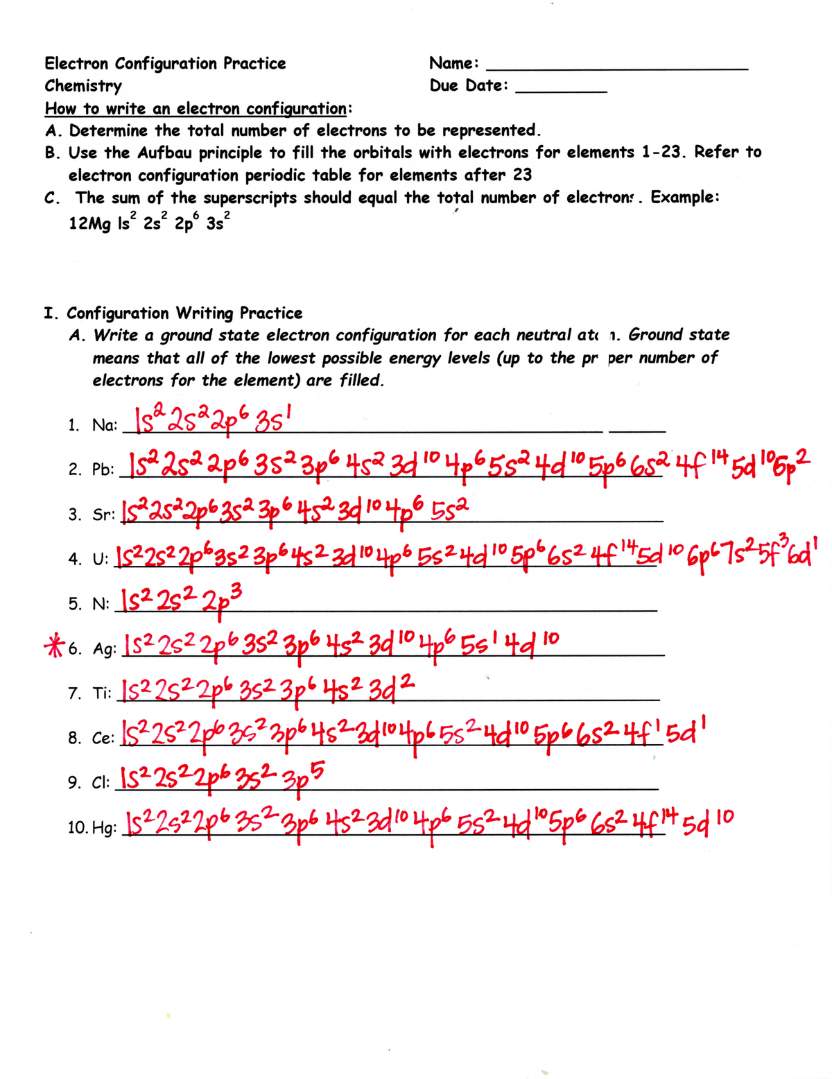 ELECTRON CONFIGURATION WORKSHEET WITH ANSWERS Teaching Resources 