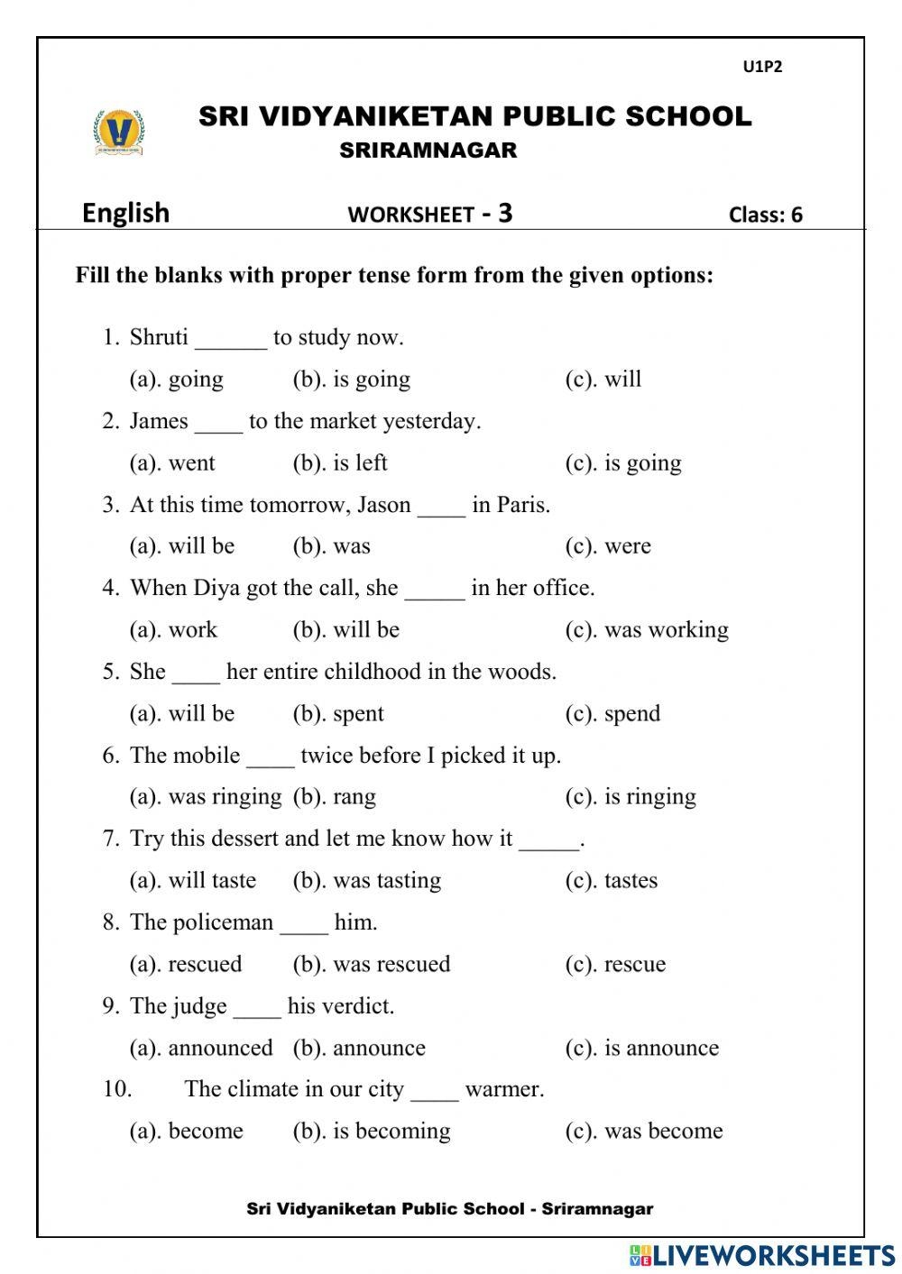English Class 6 Tenses Worksheet Live Worksheets Worksheets Library