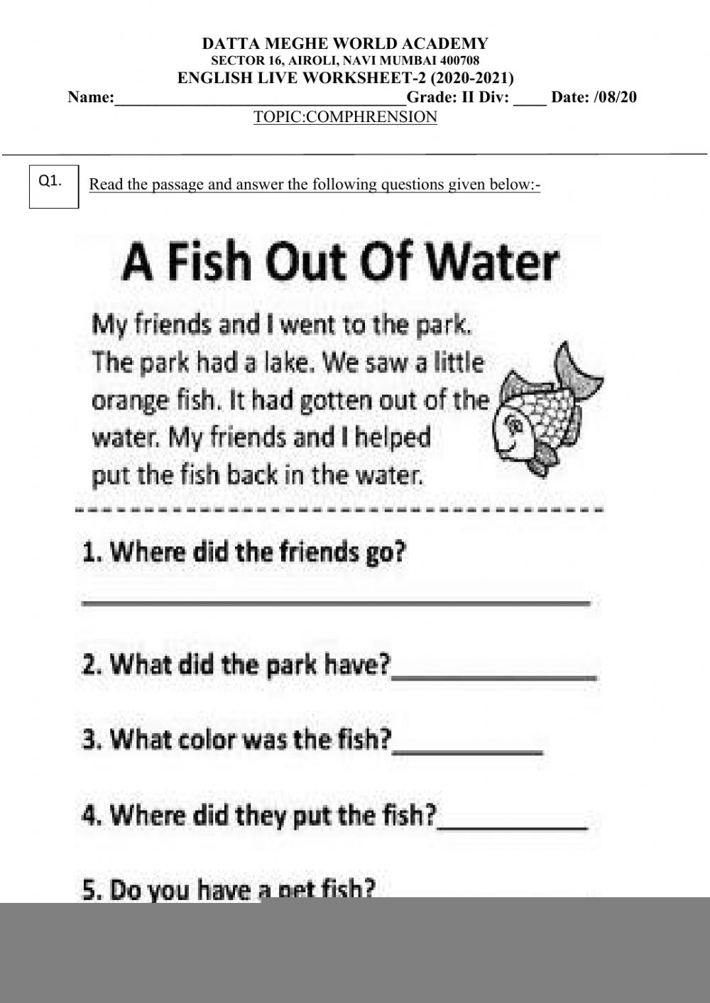 English Comprehension Passage With Questions Reading Comprehension 