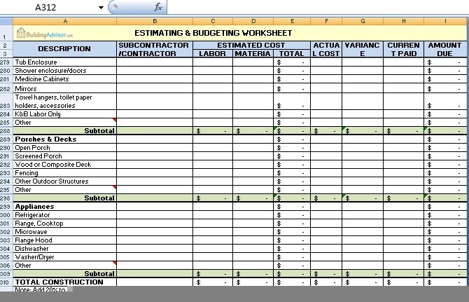 Estimating And Budgeting Worksheet Excel Free Budgeting Worksheets