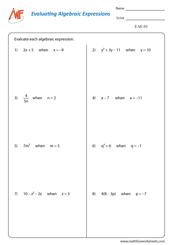 Evaluate Algebraic Expressions Digital And Print Activity Pre 