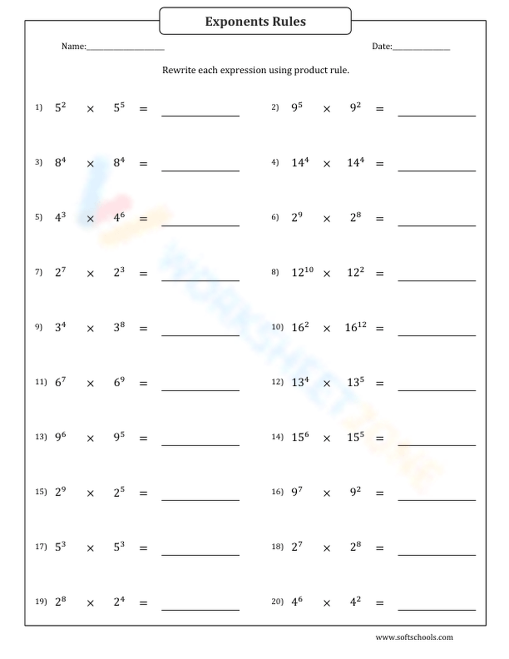 Exponent Rules Worksheet Form Fill Out And Sign Printable PDF 