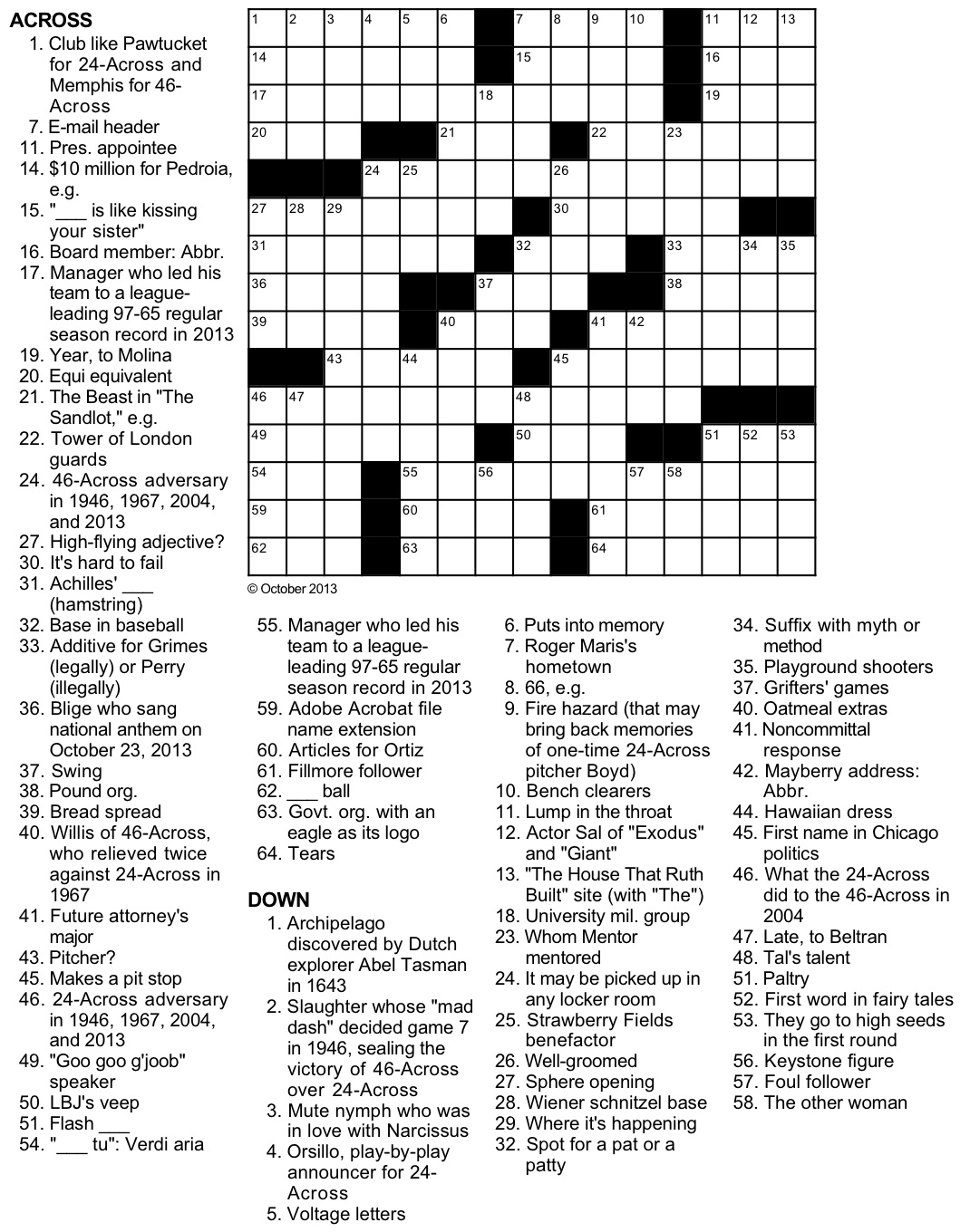 Fall Crossword Puzzles Printable
