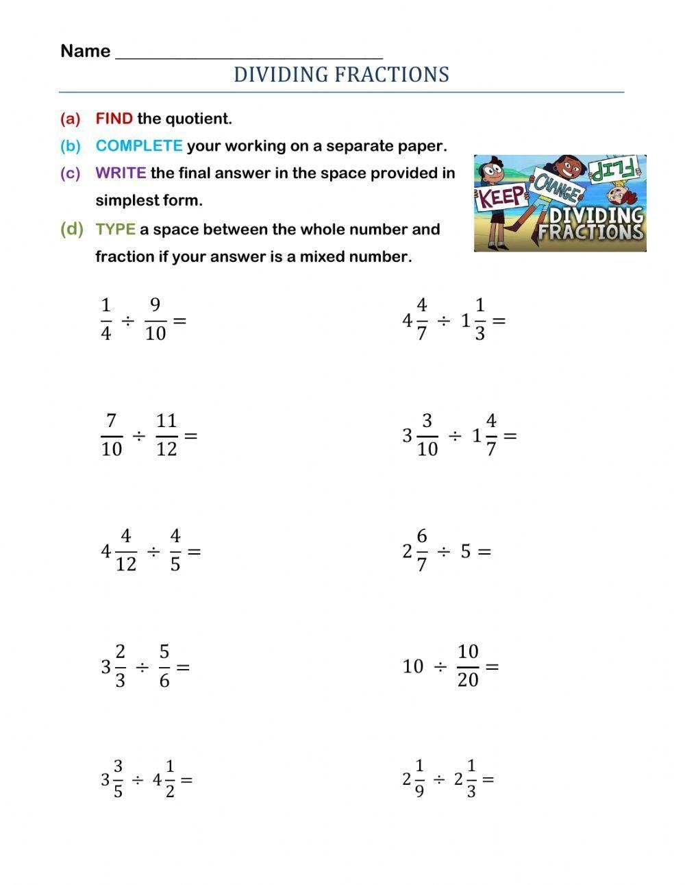 Fifth Grade Worksheets Dividing Fractions Math Center Worksheets