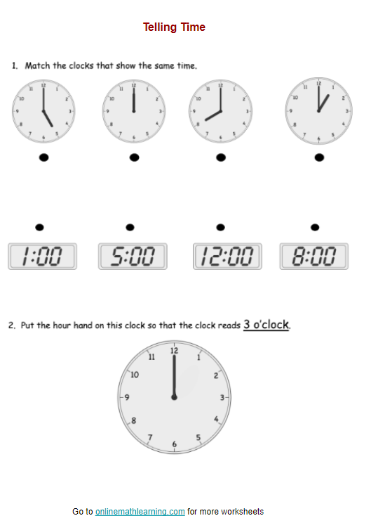 First Grade Time Worksheets Worksheets For Kindergarten