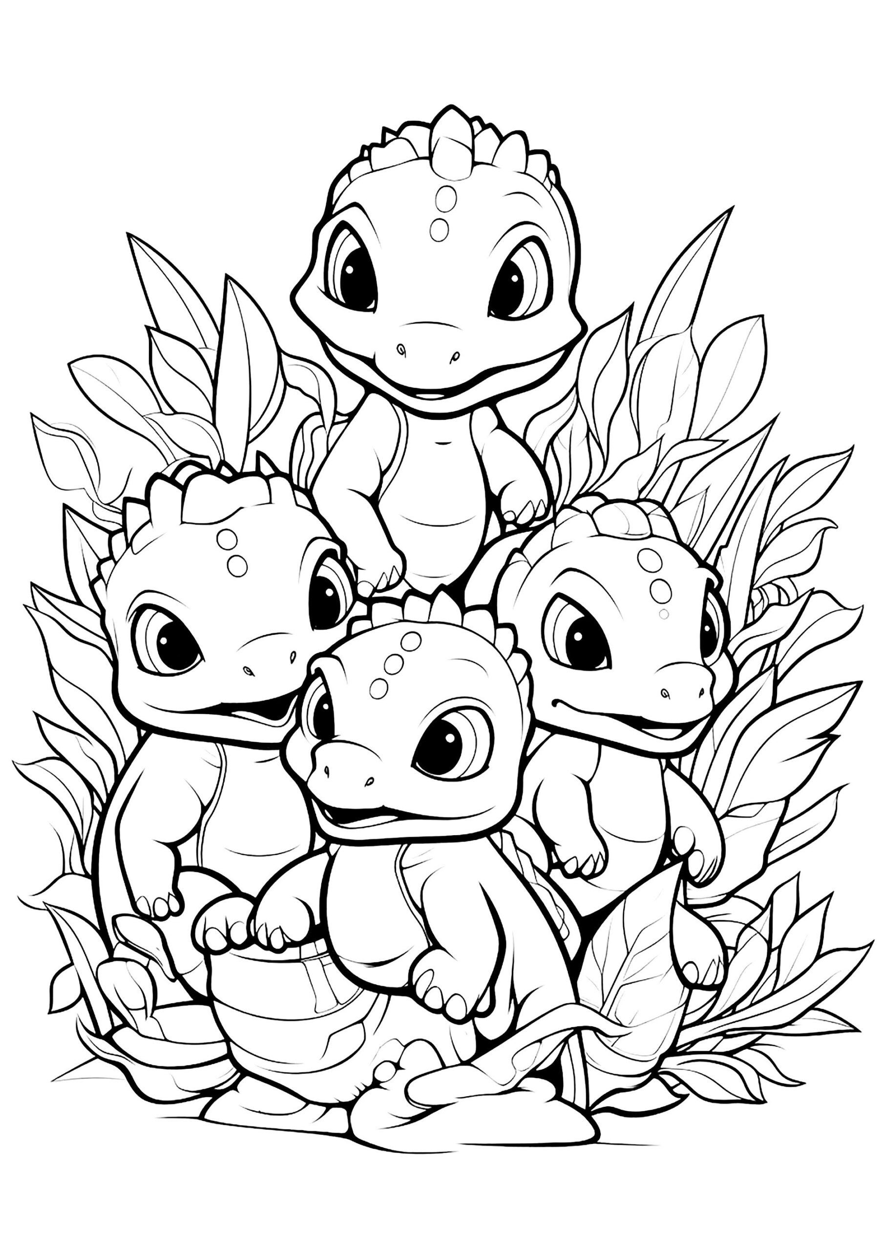 Four Baby Dinosaurs Dinosaurs Kids Coloring Pages