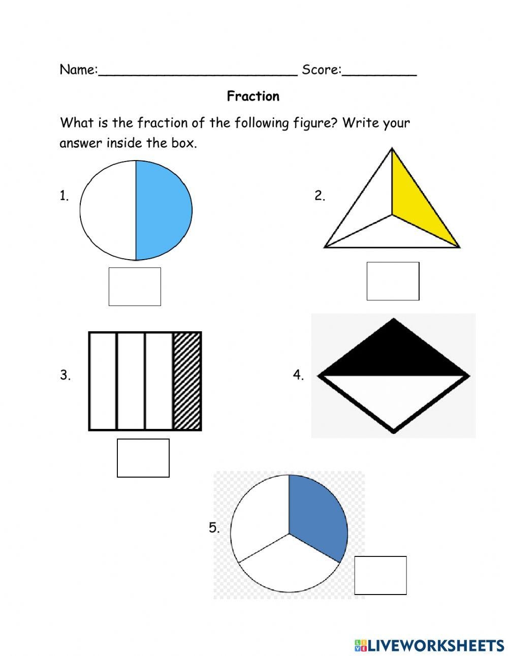 Fraction 1 2 1 3 And 1 4 Kindergarten Worksheet Live Worksheets