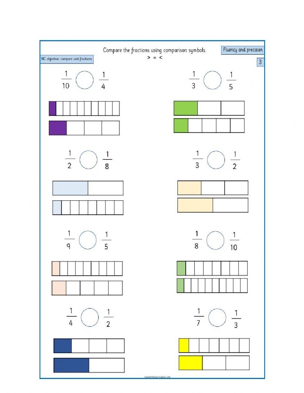 Fraction Practice Comparing Fractions Worksheet Education 