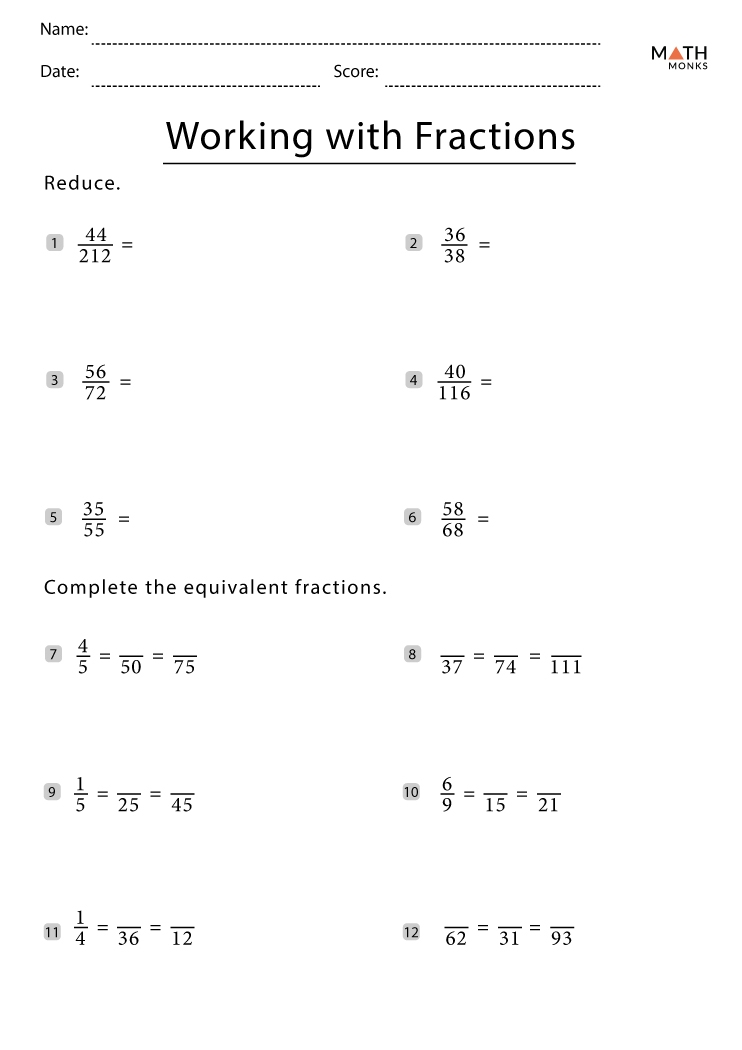 Fractions Worksheets Grade 7 Math Monks FractionsWorksheets