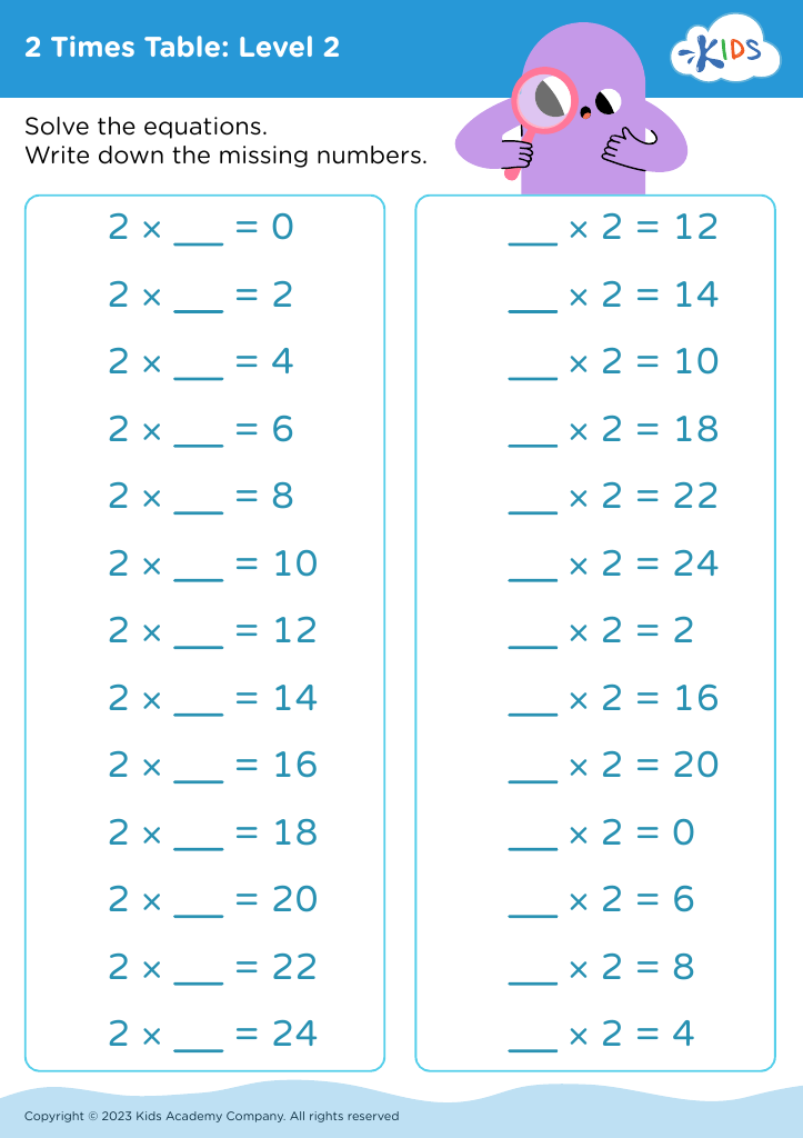 Free 2 Times Table Level 2 Worksheet For Kids Worksheets Library