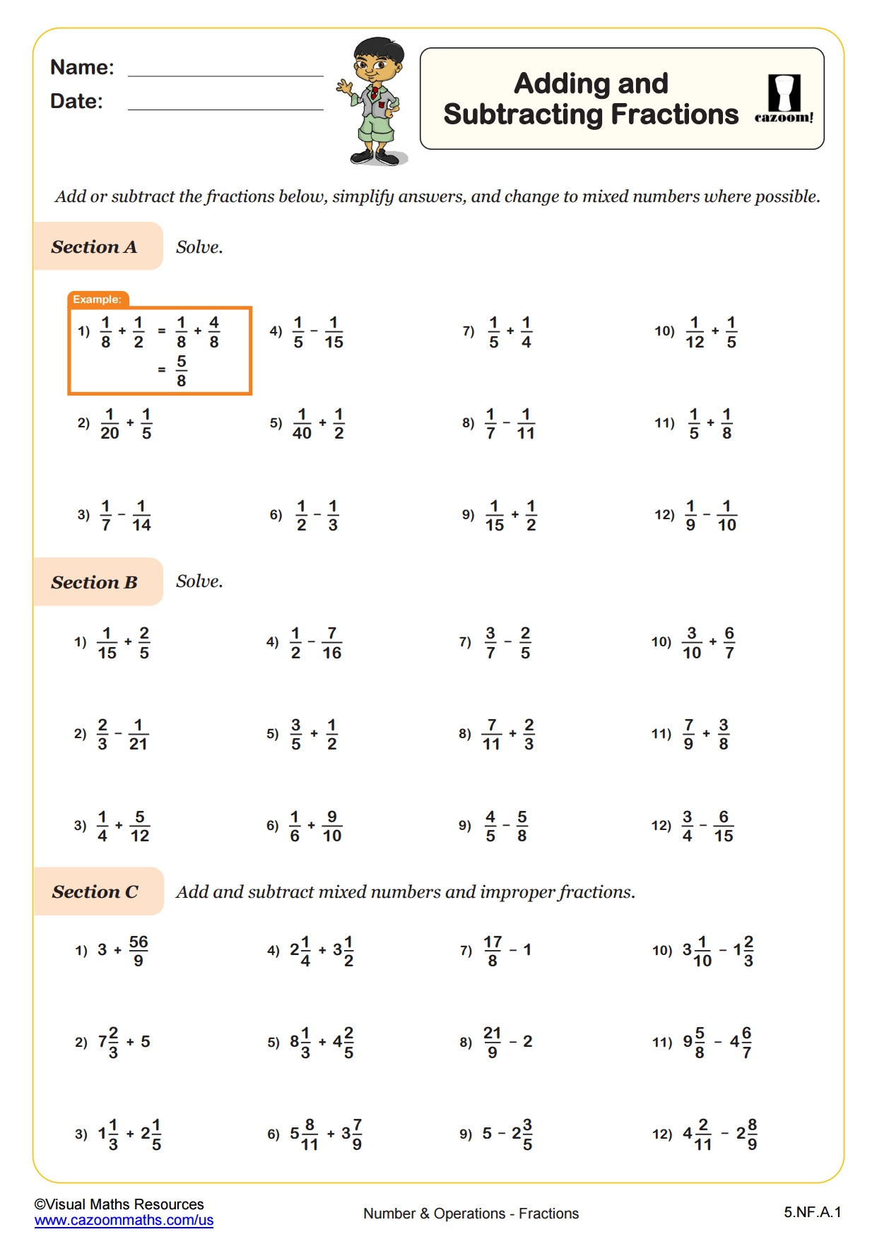Free Adding And Subtracting Fractions With Different Denominators 