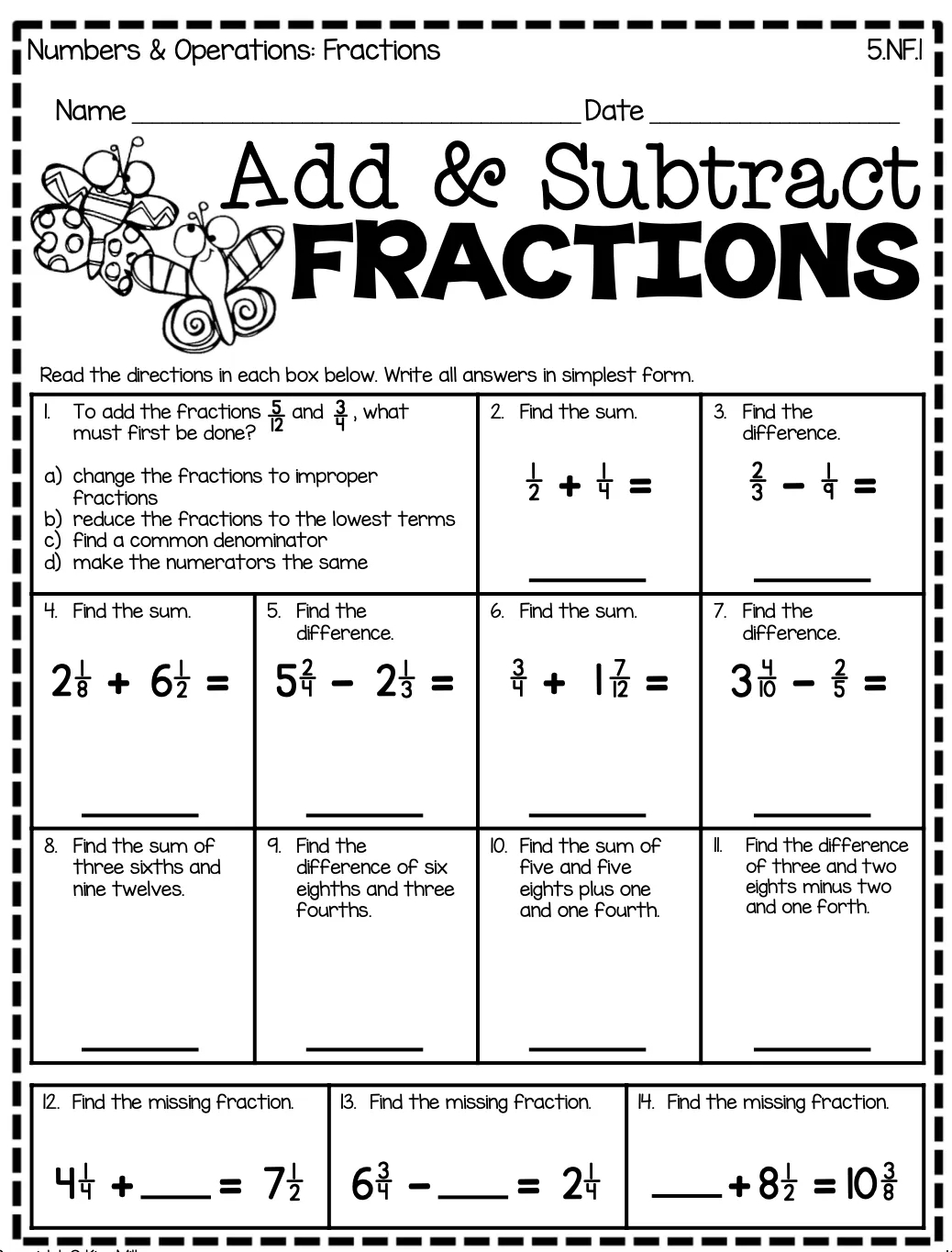 Free Adding Fractions Unlike Denominators Worksheet Download Free 