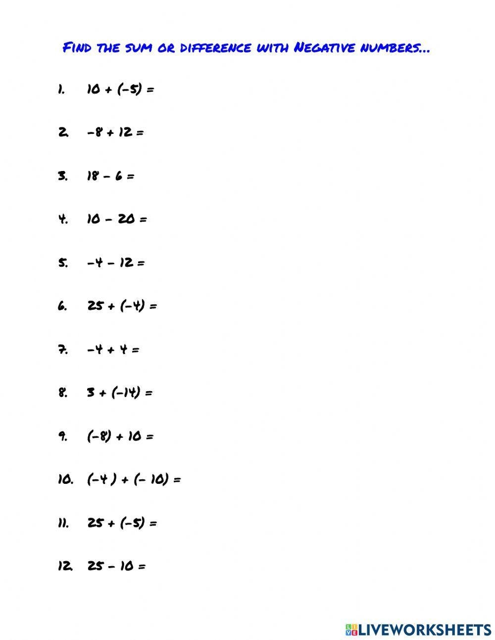 Free Adding Negative Integers Worksheet Download Free Adding Negative 