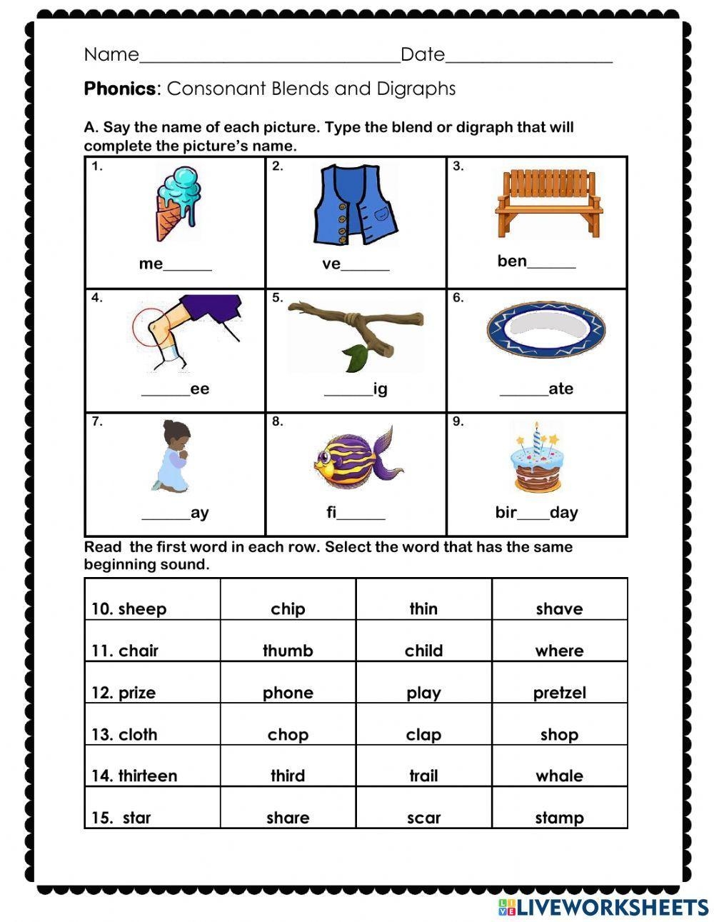 Free Consonant Digraph Worksheets For Preschool Children Worksheets 