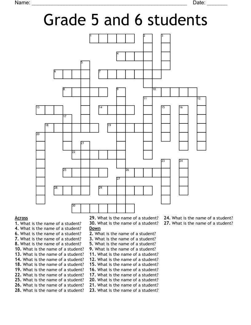 Free Crossword Puzzles For 5th Graders