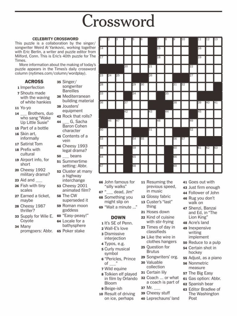 Free Daily Printable Crossword Puzzles Free Crossword Puzzles Printable
