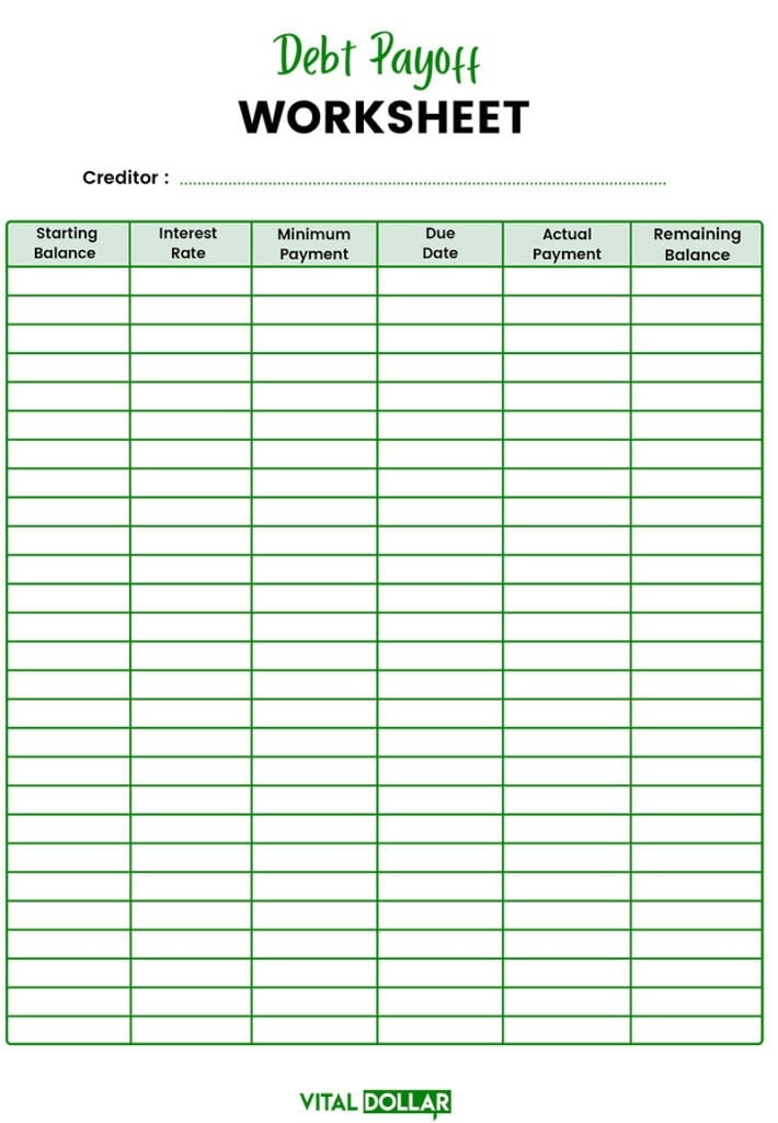 Free Debt Snowball Worksheet Printable Vital Dollar