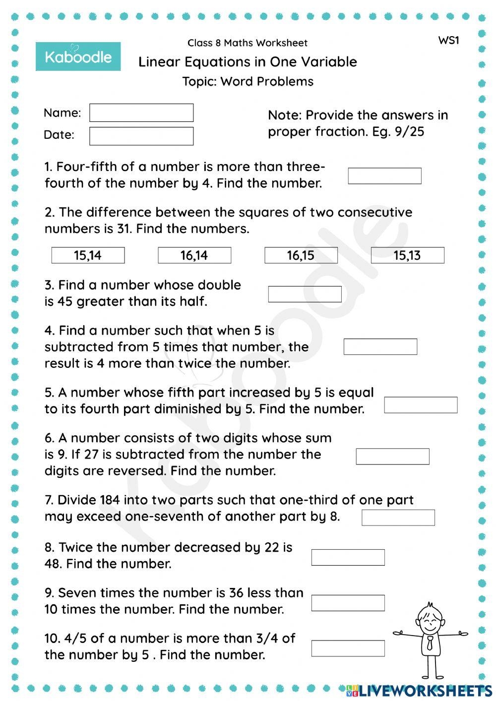 Free Linear Equation Word Problems Worksheet Download Free Linear
