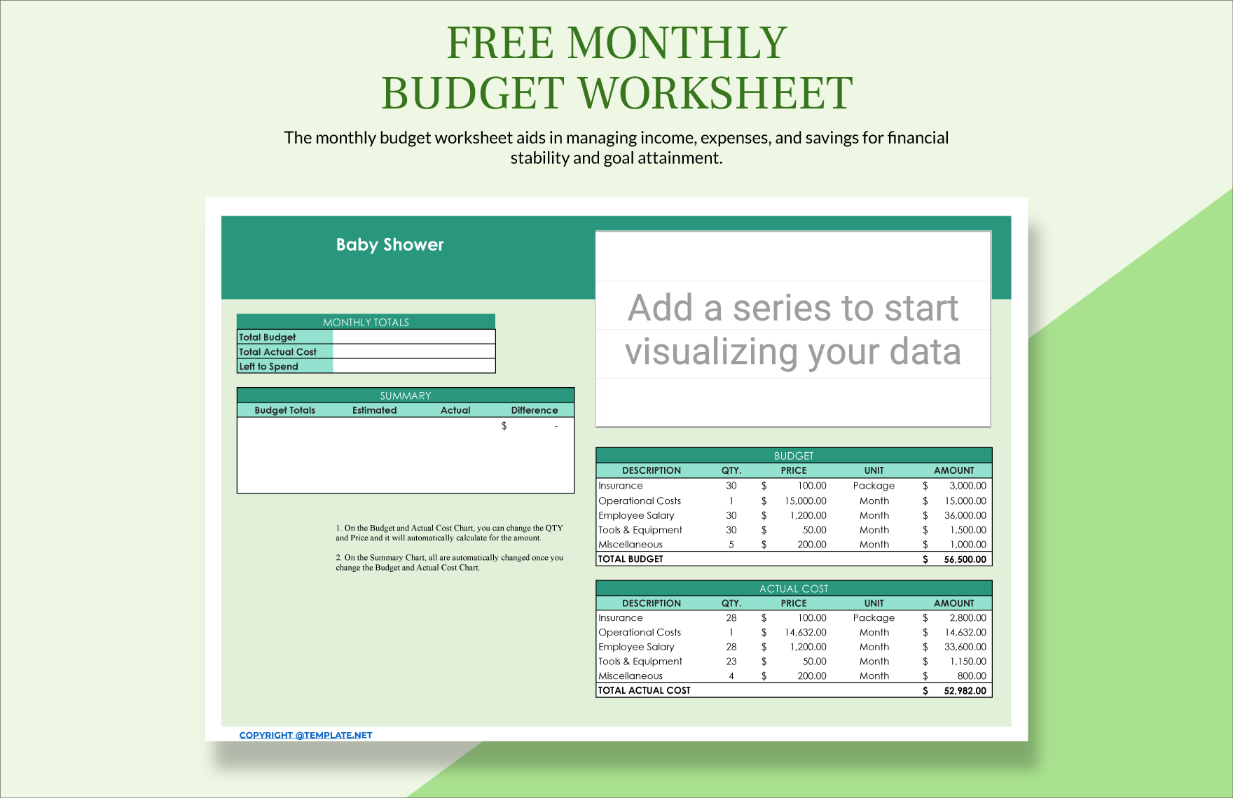Free Monthly Budget Worksheet Excel Google Sheets Template