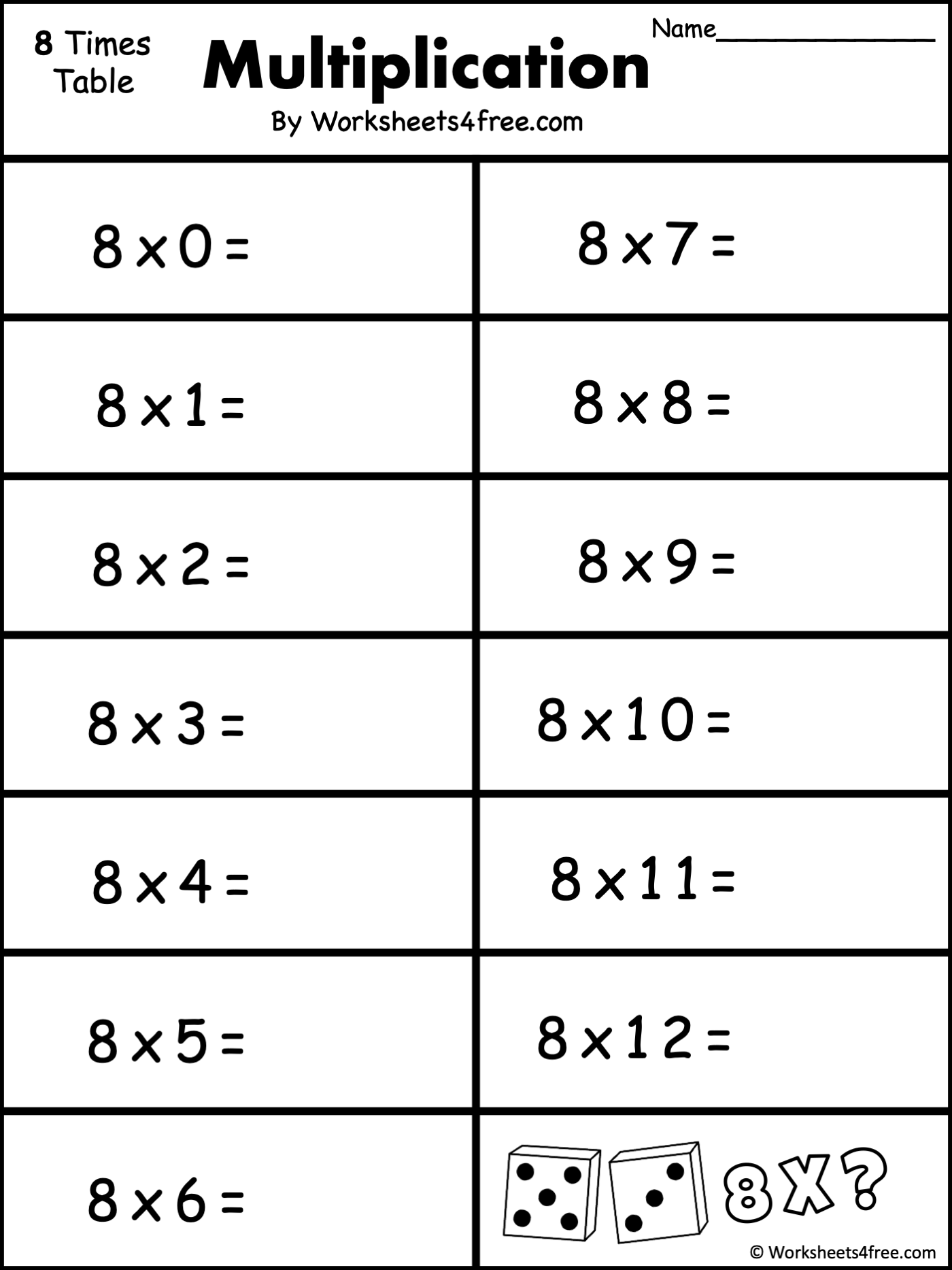 Free Multiplication Worksheet 8s Worksheets4Free Worksheets Library
