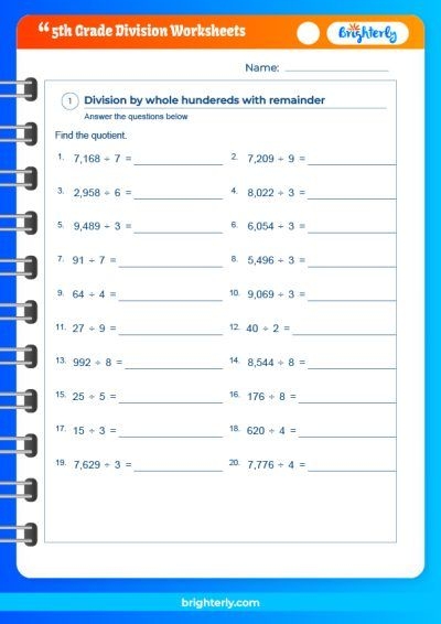 FREE Printable 5th Grade Division Worksheets PDFs Brighterly