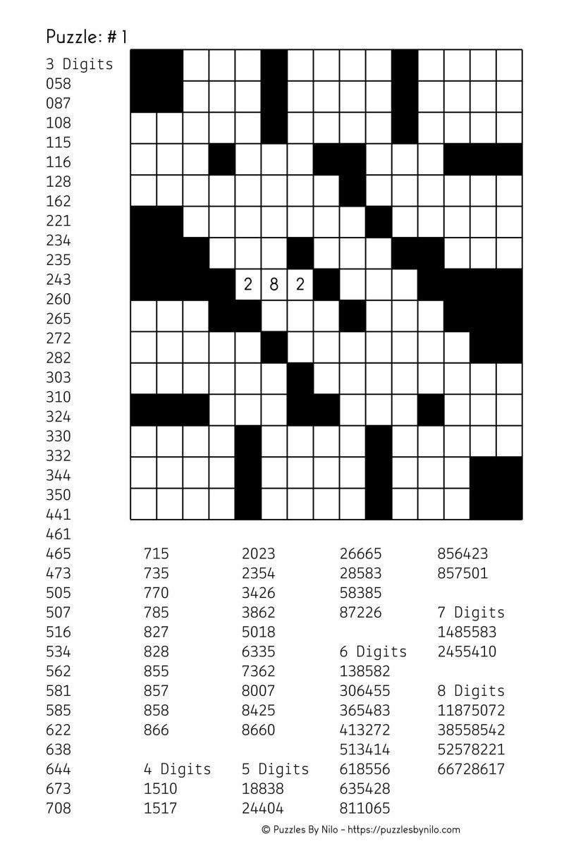 Free Printable Number Crossword Puzzles