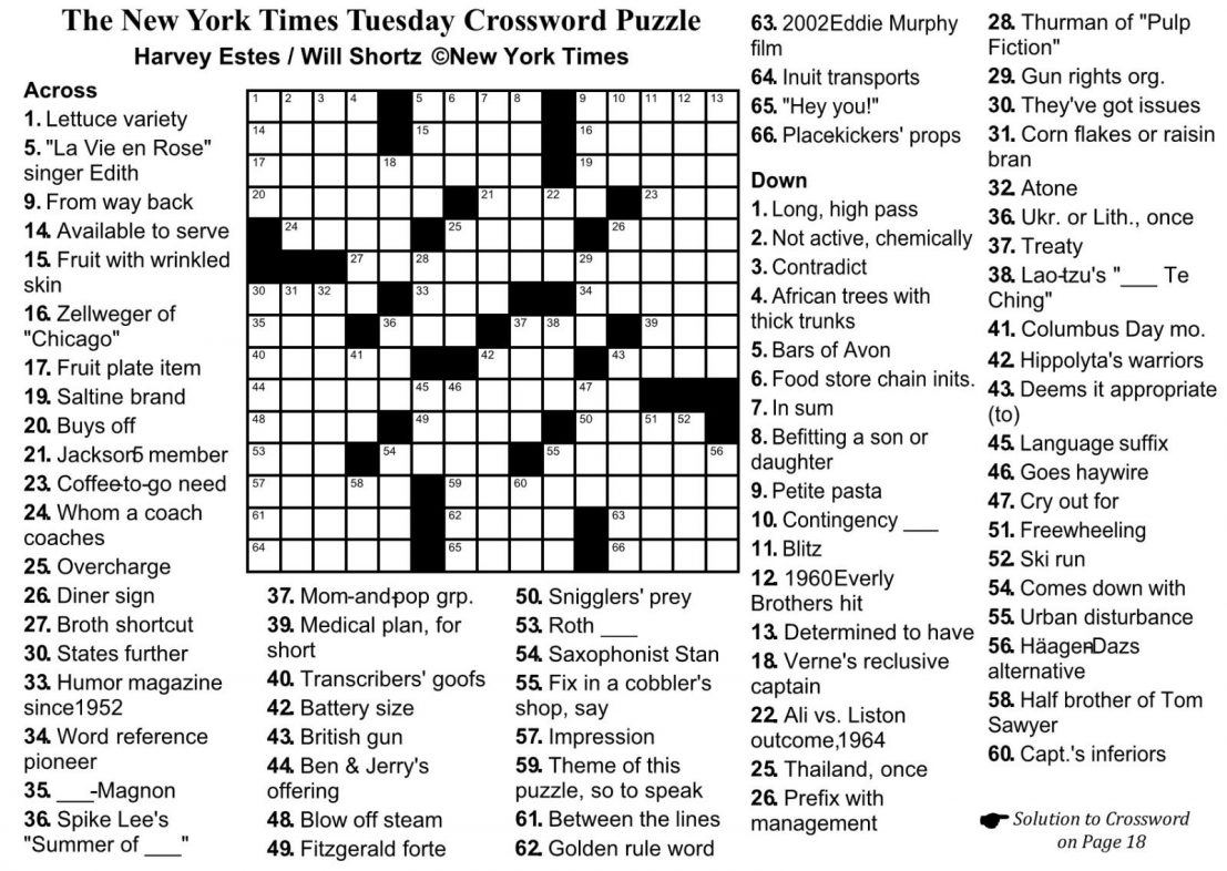 Free Printable Ny Times Crossword Puzzles Printable Crossword Puzzles