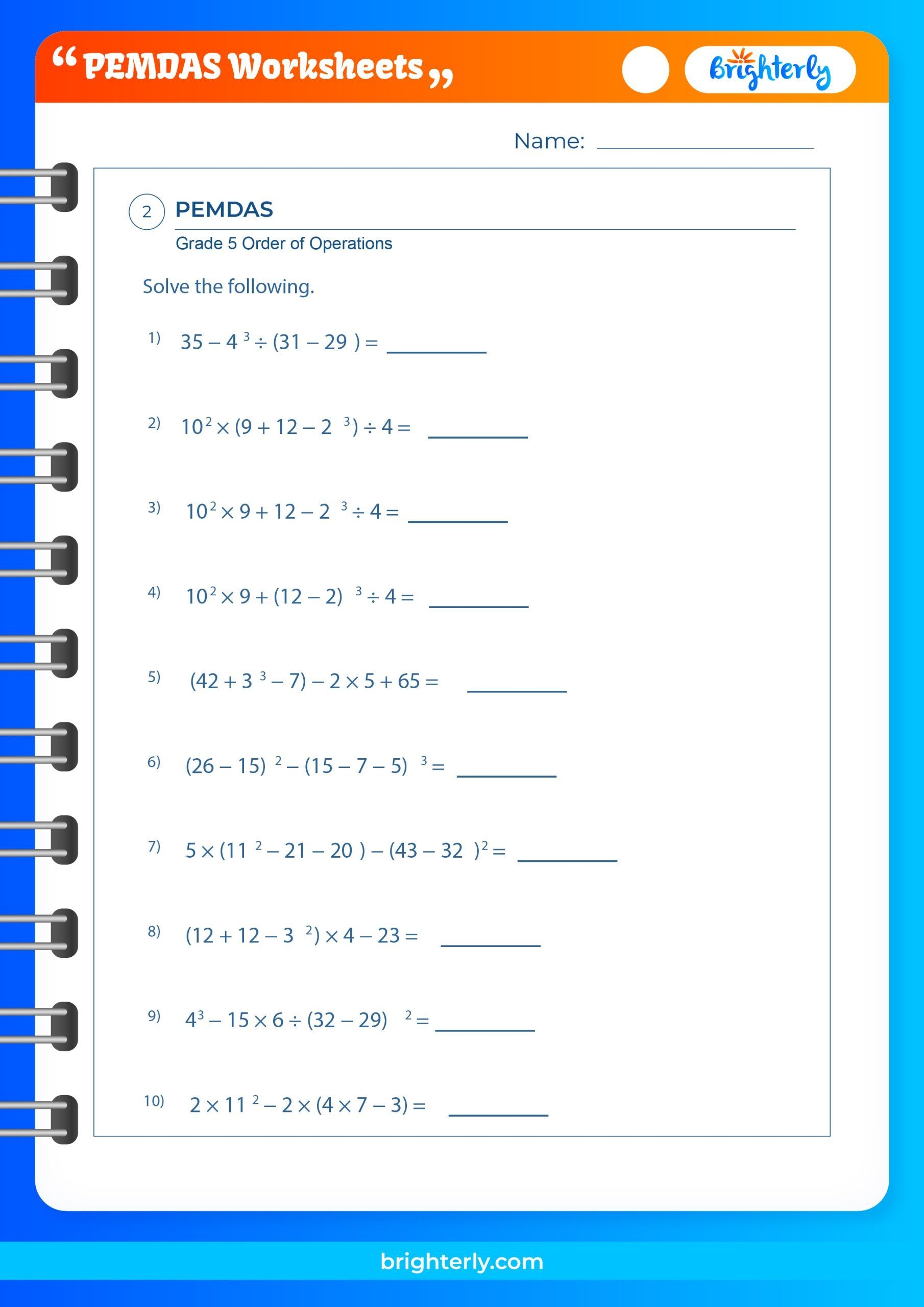 Free Printable PEMDAS Worksheets For Kids PDFs Brighterly