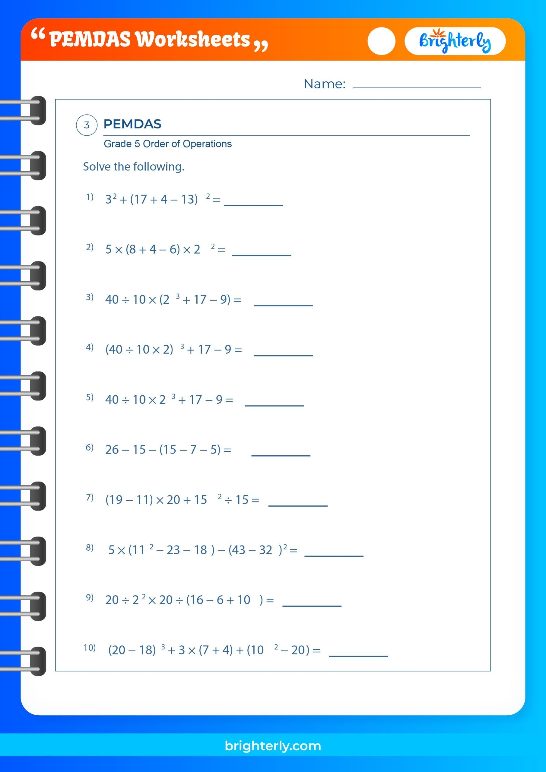 Free Printable PEMDAS Worksheets For Kids PDFs Brighterly