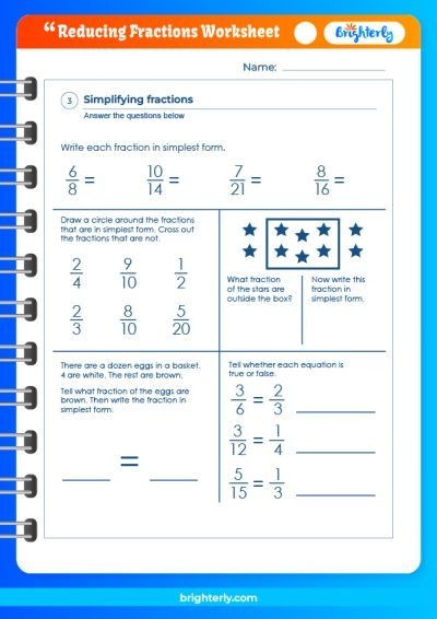 FREE Printable Reducing Fractions Worksheets For Kids PDFs 