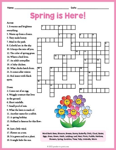 Free Printable Spring Crossword Artofit