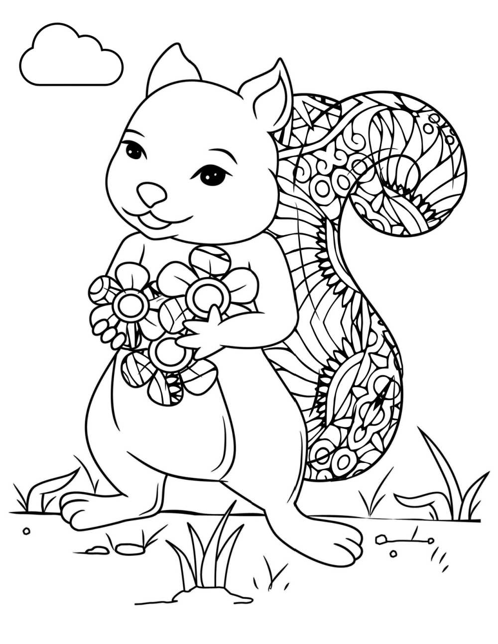 Free Printable Squirrel With Flowers Coloring Page Mama Likes This