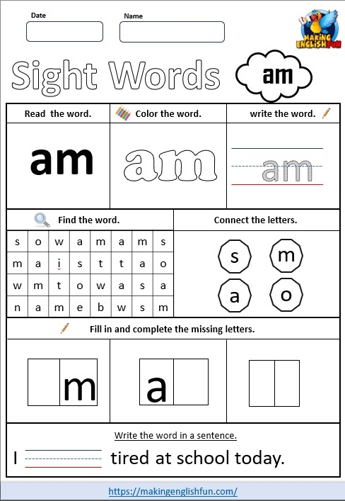 Free Sight Word Am Worksheet Download Free Sight Word Am Worksheet Png 