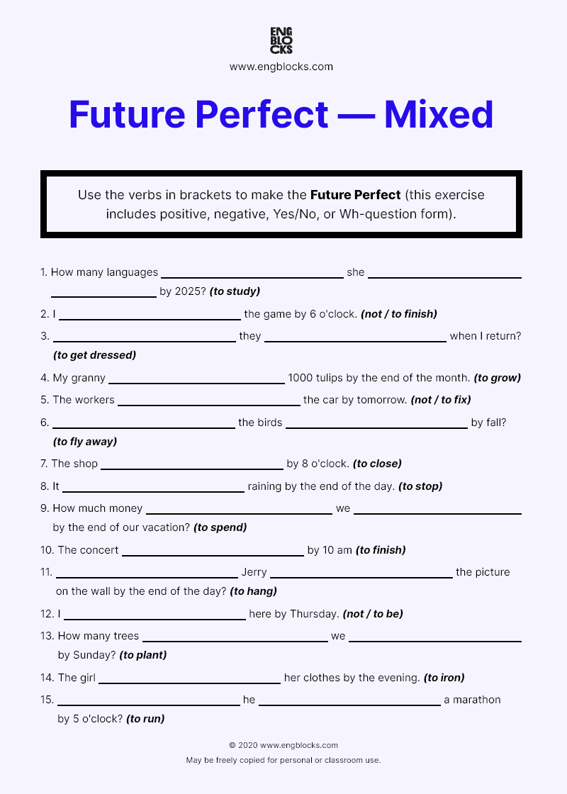 Future Perfect Tense Worksheet Artofit