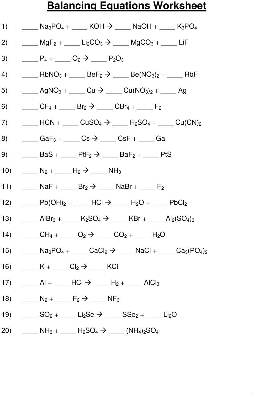 Gcse Chemistry Balancing Equations Worksheet Equations Worksheets