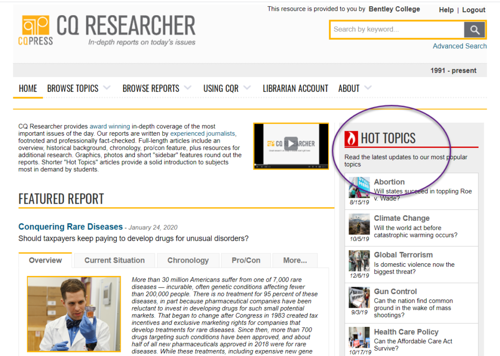 Getting Started With CQ Researcher Bentley University