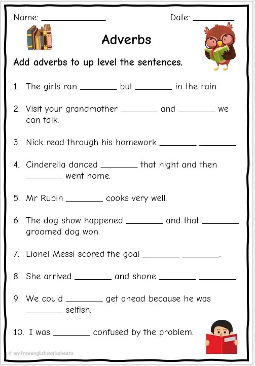 Grade 4 5 Adverb Worksheets Free English Worksheets Worksheets 