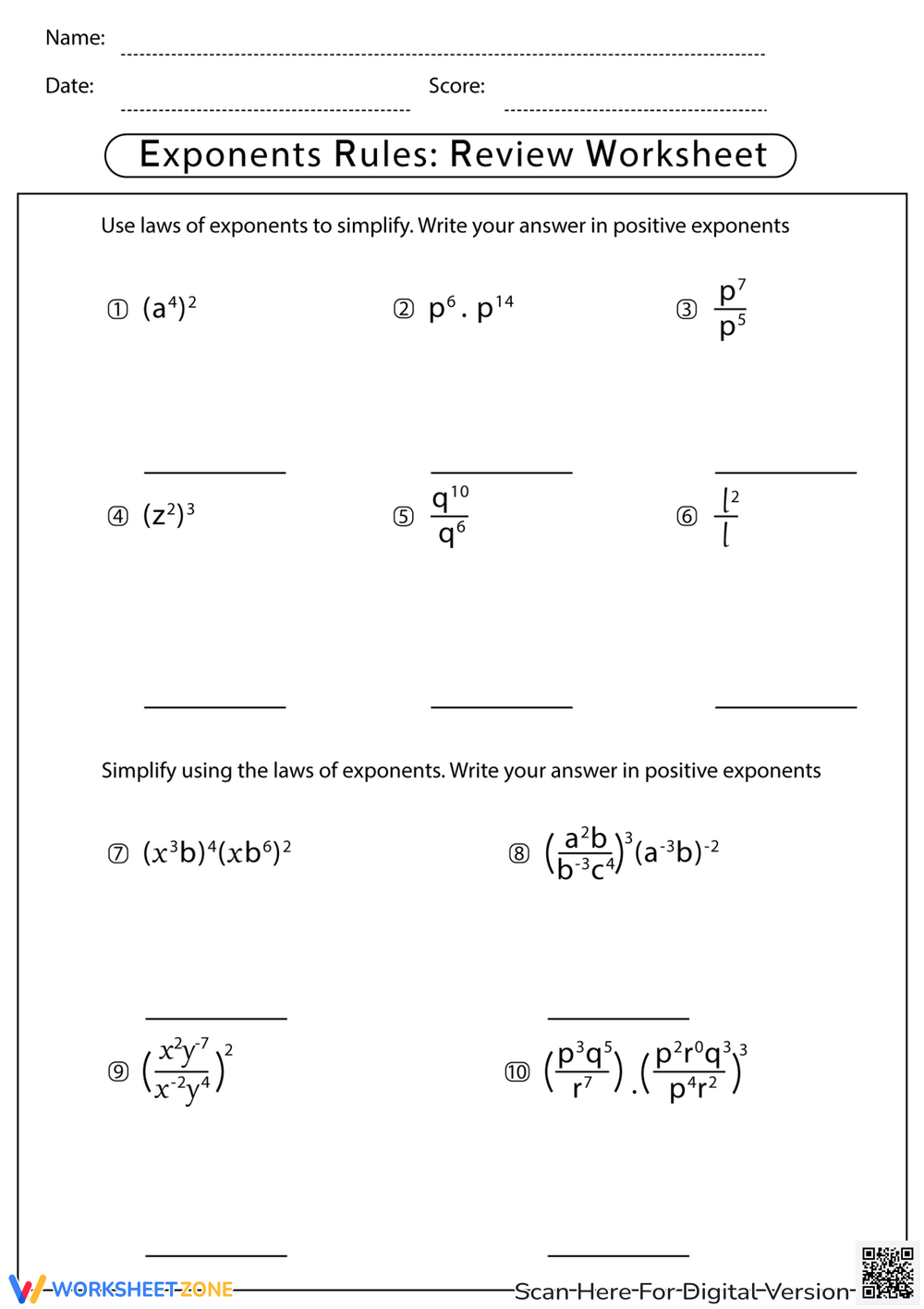 Grade 7 Exponent Rules Review Worksheets 2024 Worksheets Library