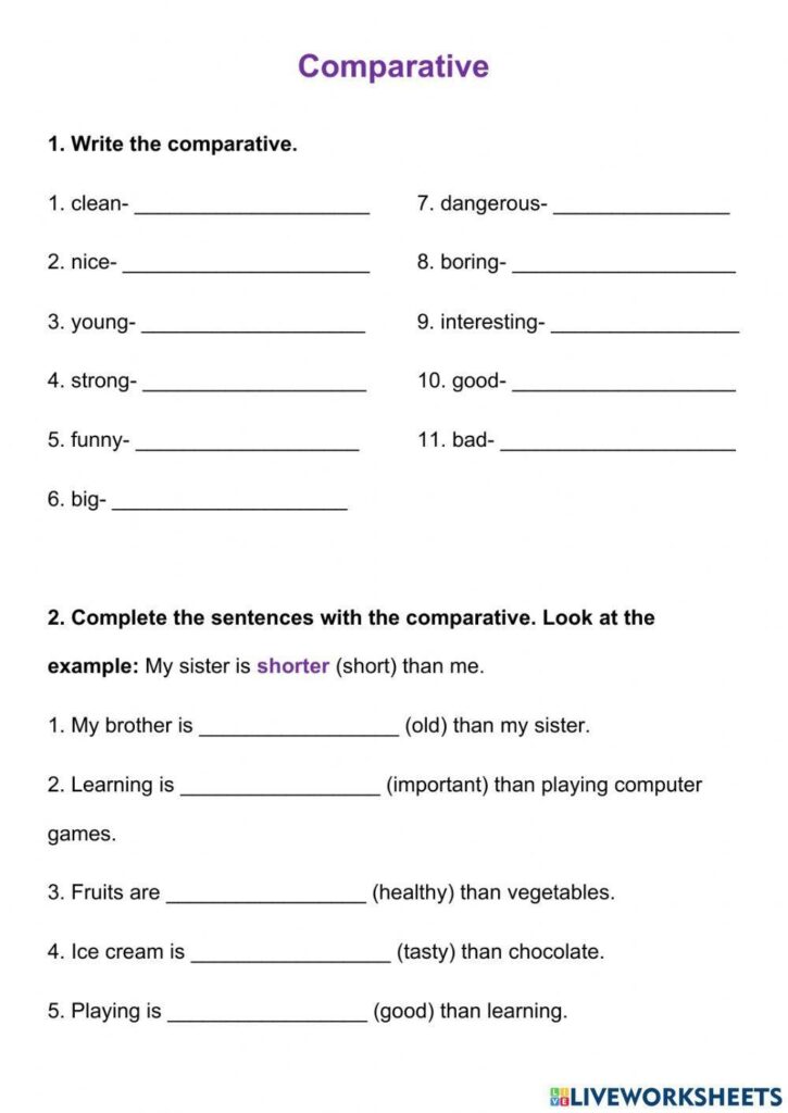 Comparative Worksheet - Printable Coloring Free