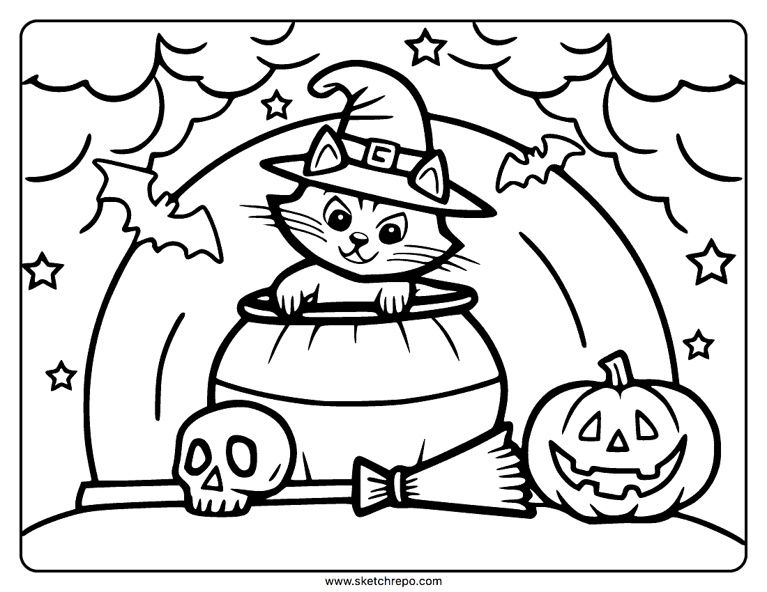 Halloween Cat Coloring Pages Sketch Repo