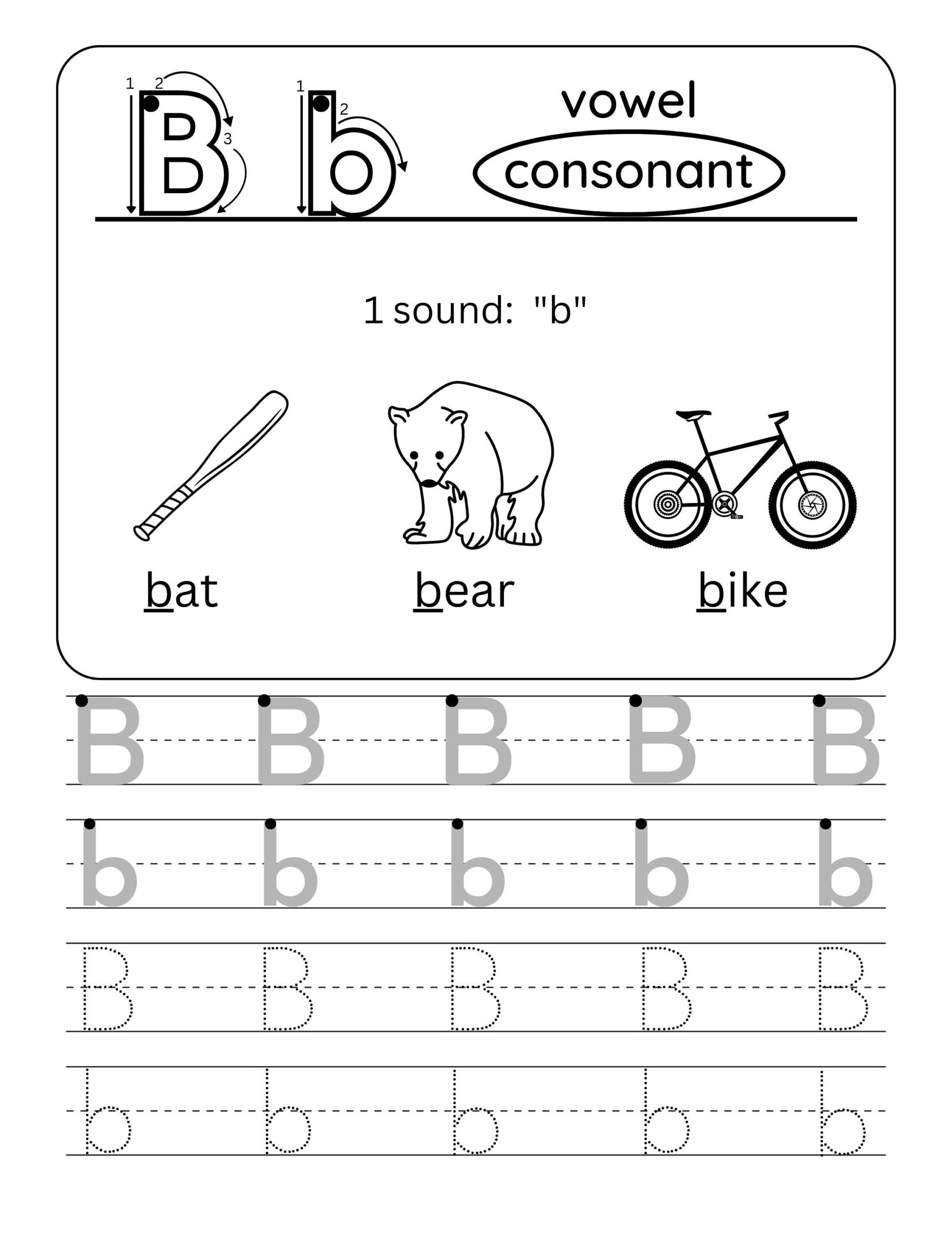 Letter B Alphabet Letters And Sounds Worksheet Letter Tracing 
