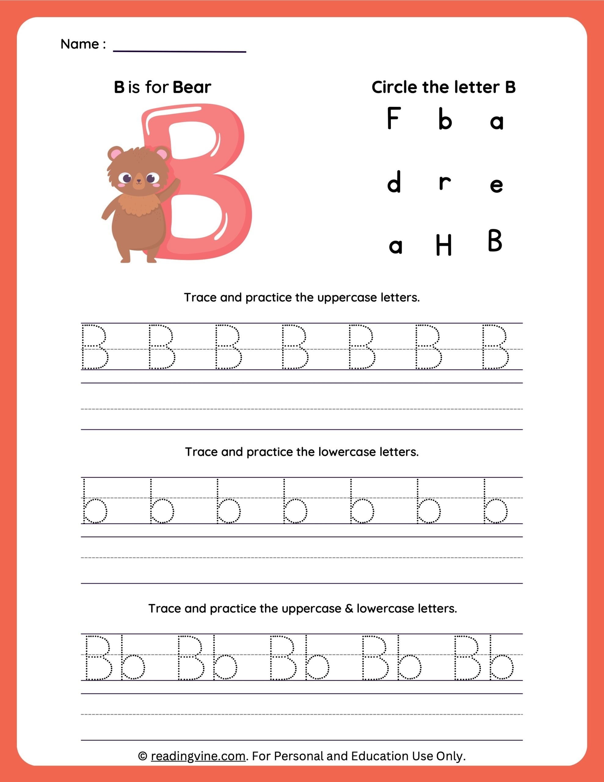 Letter Recognition Phonics Worksheet B Uppercase Super Simple