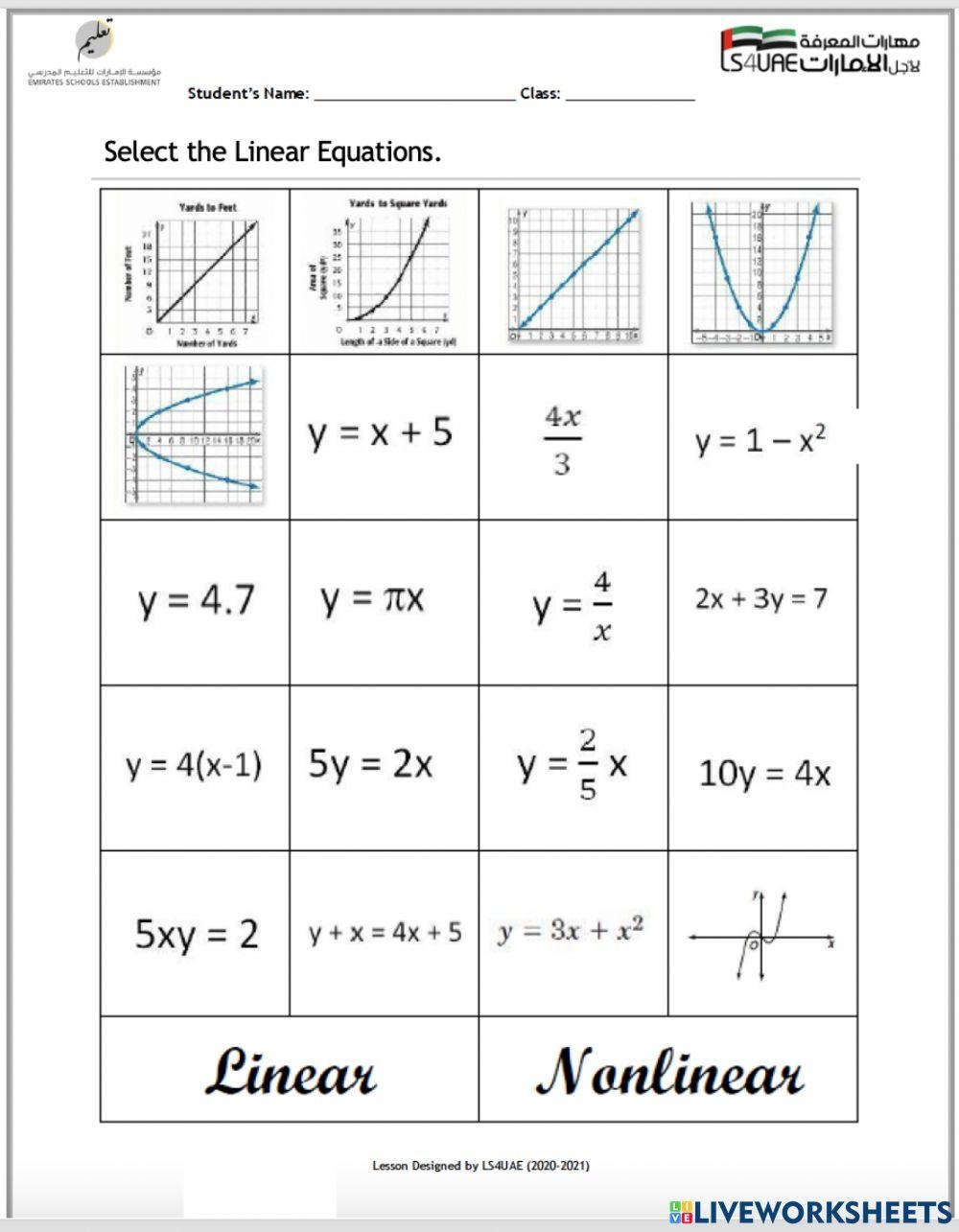 Linear And Non linear Equations Worksheet Live Worksheets 