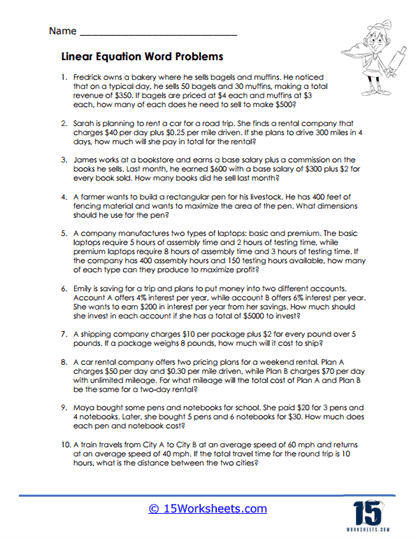 Linear Equation Word Problems Worksheets 15 Worksheets